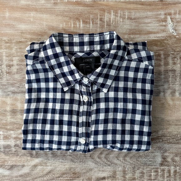 J. Crew Boy Fit Long Sleeve Button Down Gingham Classic Navy Size 00 - Picture 6 of 6